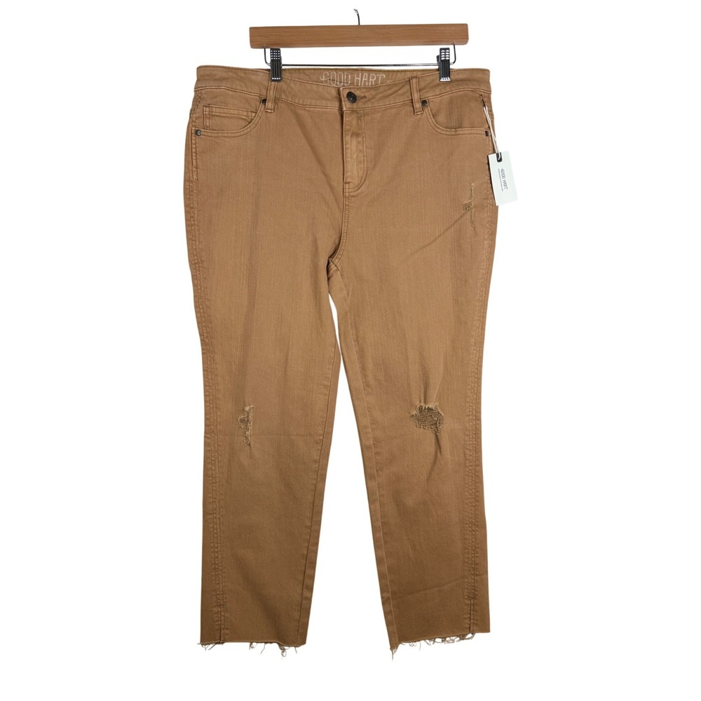 NWT Good Hart Women's High Rise Stovepipe Jeans Size 14 Brown Raw Hem